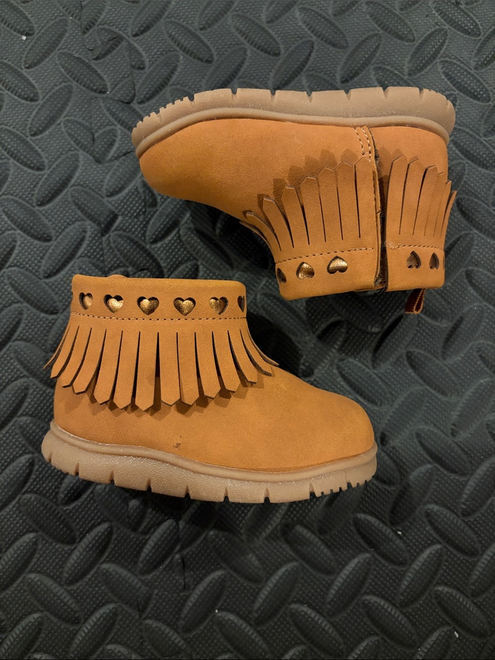 Carter's Girls Tan Fringe Ankle Boots with Heart Cutouts